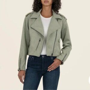 KUT from the Kloth || "Jackie" Faux Suede Moto Jacket || Green